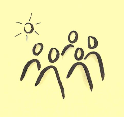Piktogramm mit 4 Personen und einer Sonne
