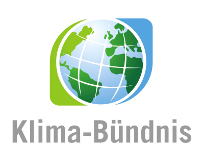 Logo Klima-Bündnis, Weltkugel in grün und blau mit Kontinenten