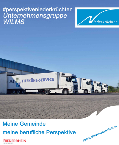 Titelbild Unternehmensgruppe WILMS Vier LKWs stehen in einer Reihe