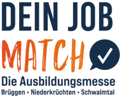 In verschiedenen Schriftformen und Größen ist das Logo von der Ausbildungsmesse "Dein Job Match" zu sehen.