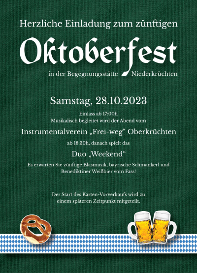 Einladung zum Oktoberfest in der Begegnungsstätte Niederkrüchten