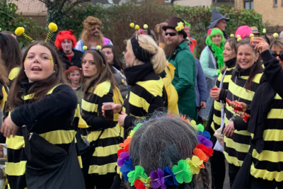 Als Bienen verkleidete Karnevalisten beim Tulpensonntagszug in Niederkrüchten