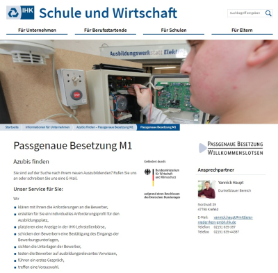 Screenshot der IHK-Website zum Thema "Passgenaue Besetzung"